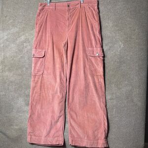 American Eagle Pants Womens 16 Long Pink Cargo Corduroy Baggy Wide Leg Utility